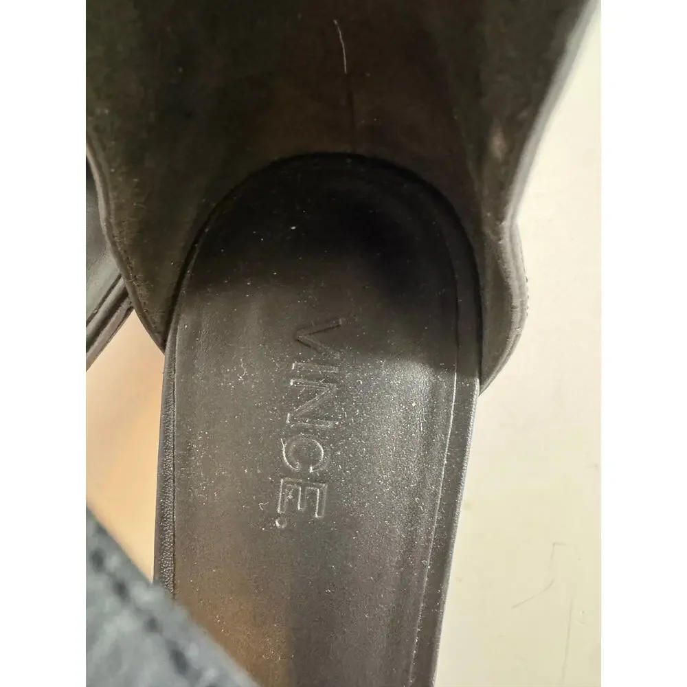 Vince Black Leather Ankle Strap Block Heel Sandals Women 9 Open Toe Dress Shoes